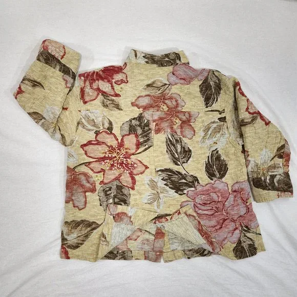 CHICO'S Floral Cardigan/Shirt Multicolor Size 1 (M)  3/4 Sleeves Button Up. - Picture 12 of 16